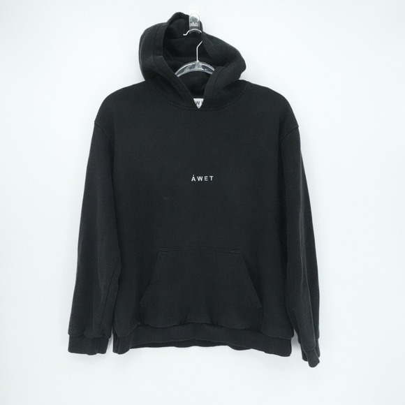 AWET Hoodie Mens Large Black Minimal Logo Pullover Streetwear Casual